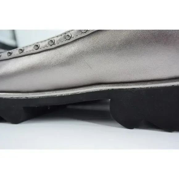 Sacha London Yaiza Pewter Leather Studded Pointed Toe Platform Shoes Size 7 - Picture 11 of 11